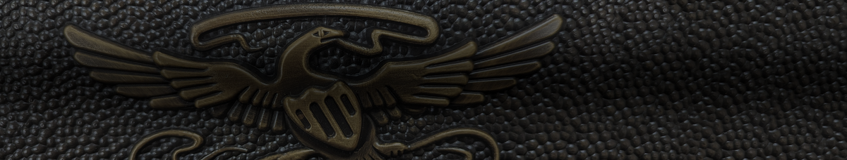 Close-up of a premium metal eagle emblem, expertly crafted for lasting elegance, with shield and scroll details on textured backdrop.