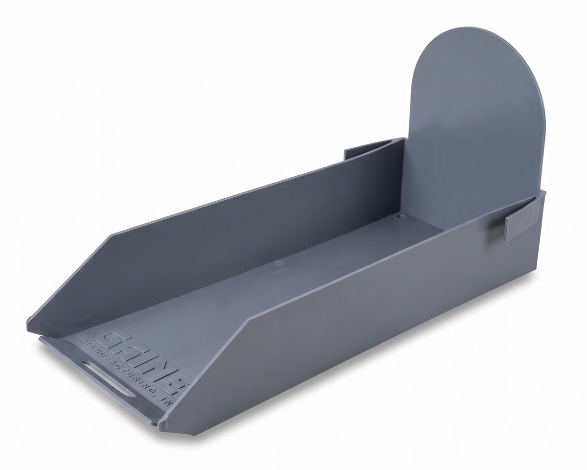 The Janzer Slide Out Mailbox Tray by Gaines Manufacturing Inc is a premium gray polymer chute, distinguished by its elegantly rounded vertical back and sophisticated angled side panels. Engineered for superior organization and lasting durability, the tray’s front edge showcases the tastefully embossed word “CHINE,” reflecting an elevated sense of style ideal for discerning homeowners and refined communities seeking enduring curb appeal.